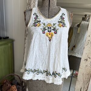 Max Studio White Tank Top with Colorful Embroidery. New with Tags